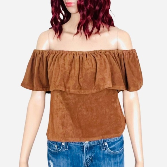 Cupcakes & Cashmere Womens Jennings Top in Butterscotch XSmall Brown Suede-Like - Picture 3 of 10